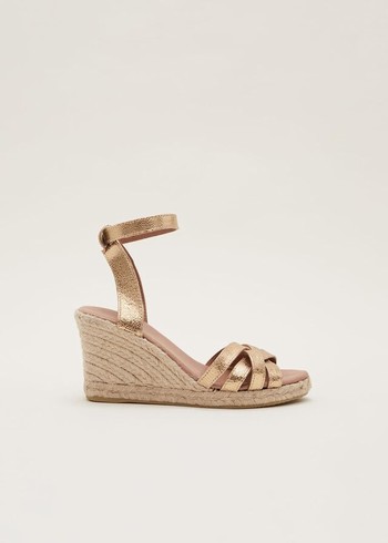 Phase Eight Leather Strappy Espadrille Heels Gold Canada | MFHLRA-315